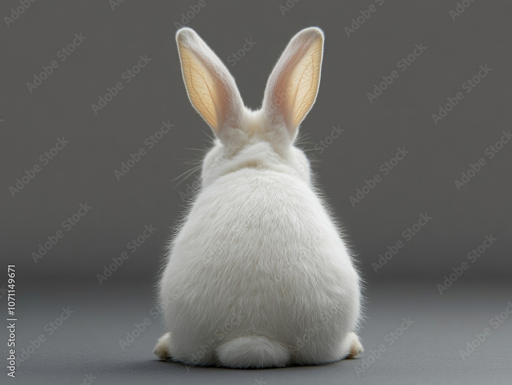 Obraz premium Fluffy White Rabbit on Gray Surface