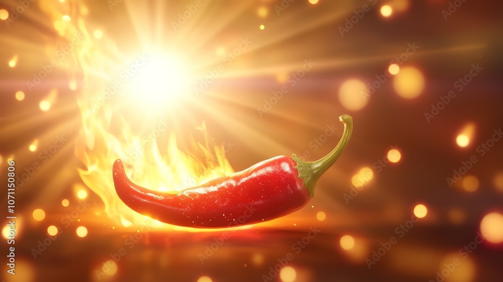 Fiery chili inferno, a vibrant chili pepper ablaze with intense light Fiery chili inferno, a vibrant chili pepper ablaze with intense light