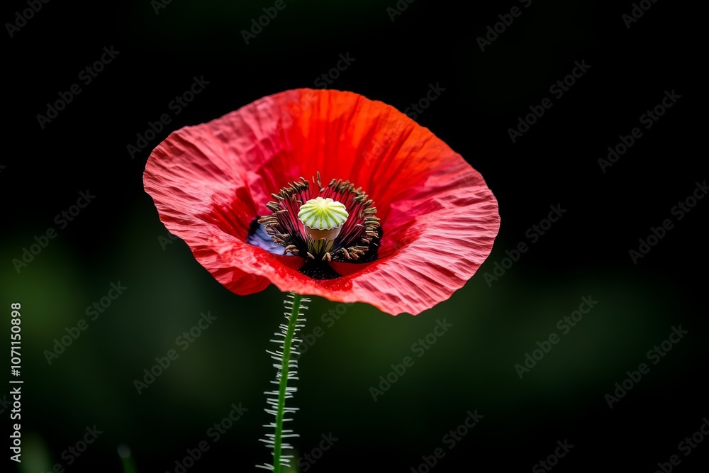 Red poppy flower in a grassy field, standing out vividly against a natural background Red poppy flower in a grassy field, standing out vividly against a natural background
