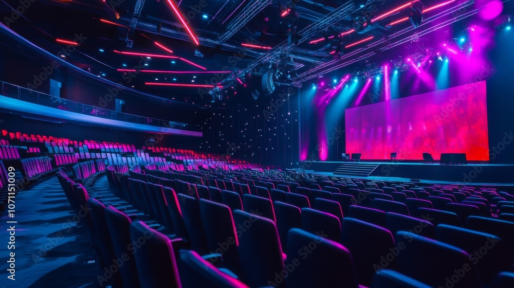Fototapeta premium Futuristic Conference Hall with Holographic Stage Design
