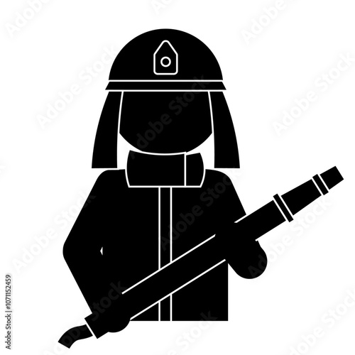 ホースを持った消防士のシルエットイラスト