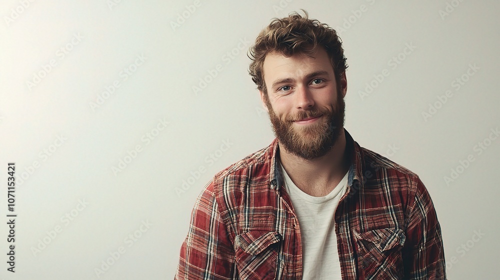 Young Man with Beard in Casual Attire Smiling Young Man with Beard in Casual Attire Smiling
