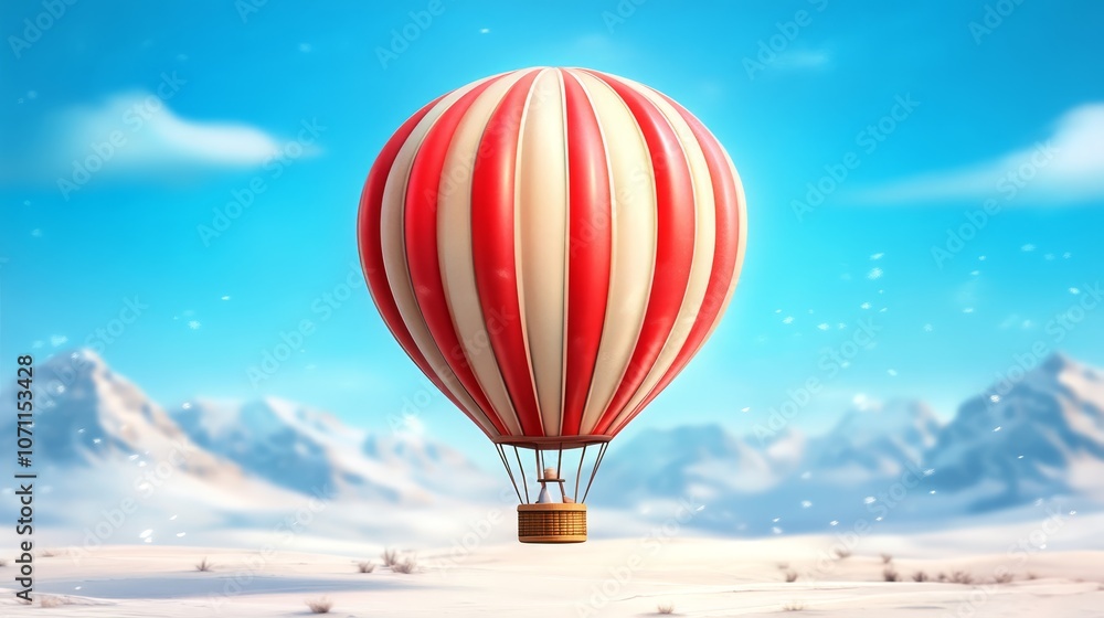 Fototapeta premium Hot air balloon adventure, soaring over a breathtaking snowcovered mountain landscape in winter