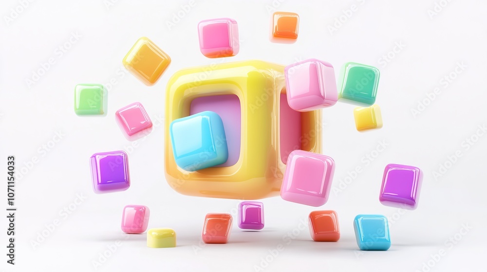 A 3D rendering of a beautiful and colorful square info icon with vibrant hues, set against a clean white background. The icon is designed with smooth, modern edges and glowing accents, A 3D rendering of a beautiful and colorful square info icon with vibrant hues, set against a clean white background. The icon is designed with smooth, modern edges and glowing accents,