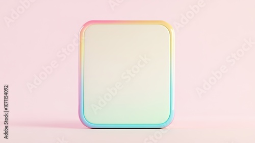 A 3D rendering of a beautiful and colorful square info icon with vibrant hues, set against a clean white background. The icon is designed with smooth, modern edges and glowing accents, 