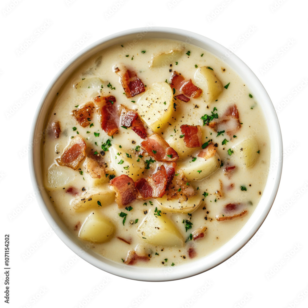 Delicious Bowl of Potato Soup with Bacon Isolated on a Transparent Background Delicious Bowl of Potato Soup with Bacon Isolated on a Transparent Background
