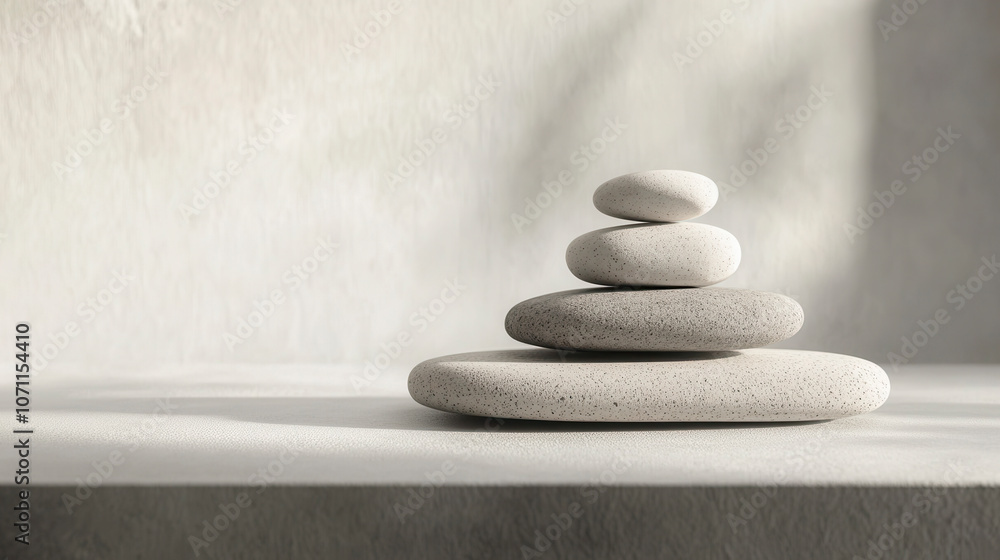 A balanced arrangement of smooth stones in a minimalist setting on a light-colored surface during daylight A balanced arrangement of smooth stones in a minimalist setting on a light-colored surface during daylight