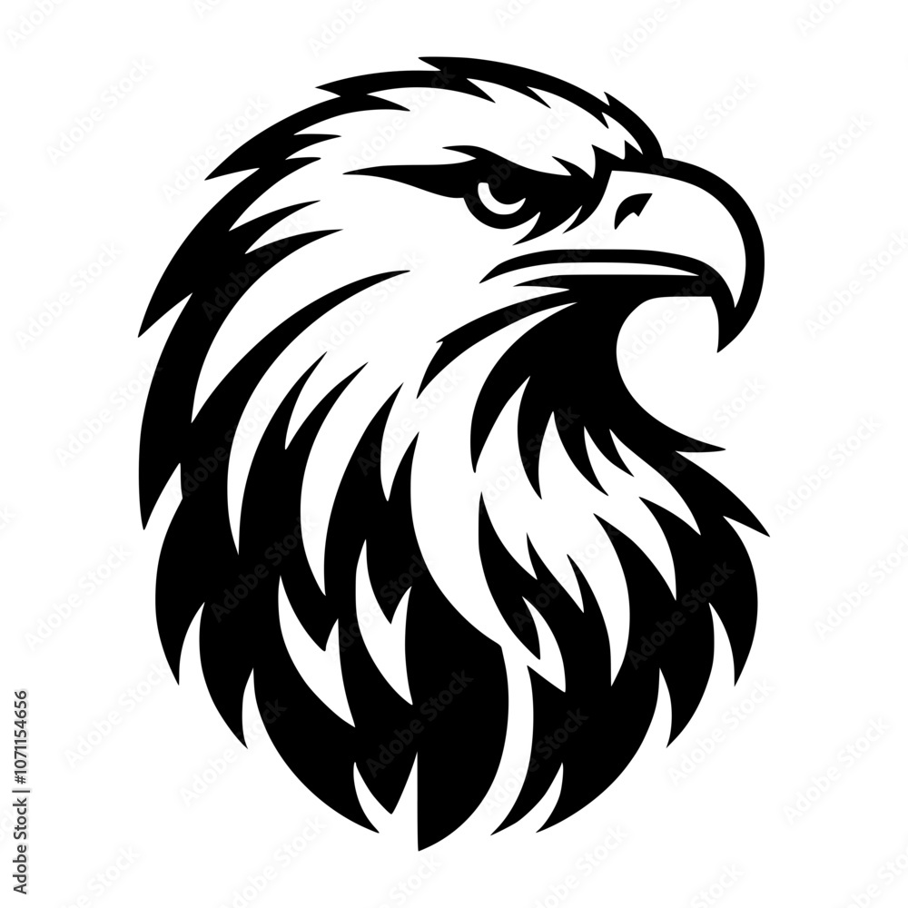 Obraz premium Black and White Side View Bald Eagle Head Outline Vector for Creative Projects