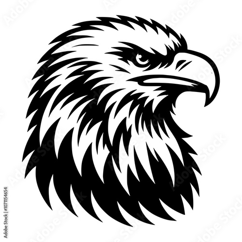 Side View Bald Eagle Head Vector Illustration in Black and White SVG Format