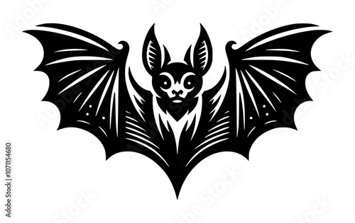 Bat Front View Vector with Outstretched Wings in Black and White SVG Format