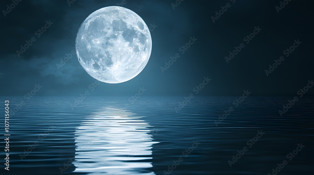 Full Moon Reflecting on the Ocean at Night Full Moon Reflecting on the Ocean at Night