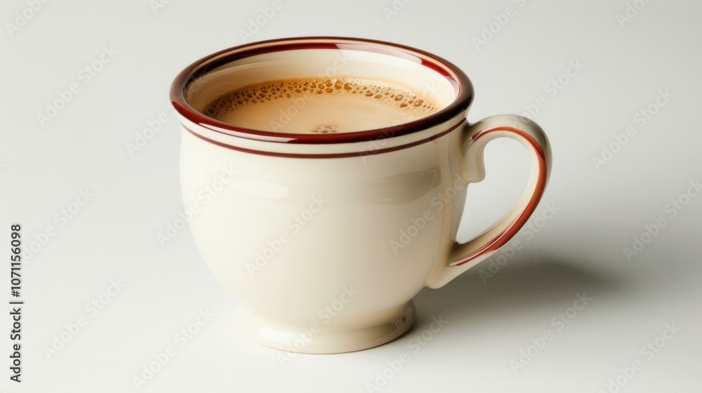 A cup of coffee with red rim
