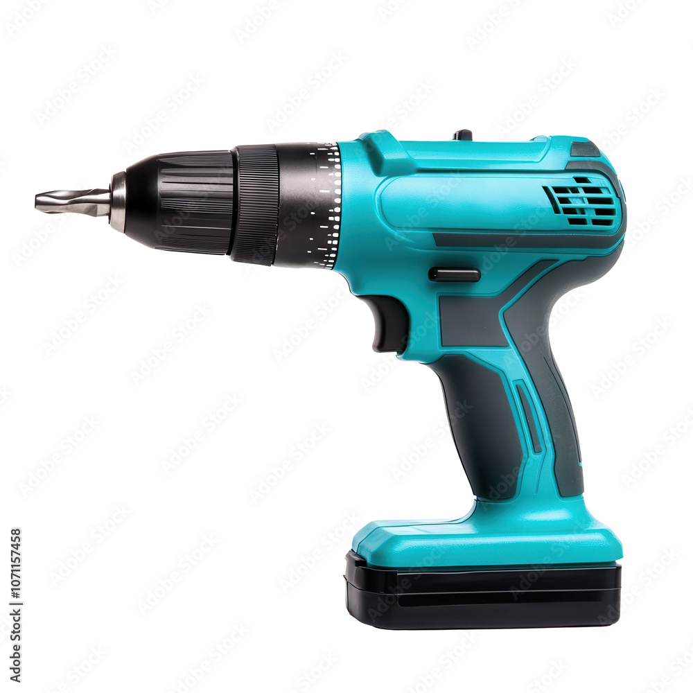 Power drill with sleek design, isolated on a white background, transparent background. Power drill with sleek design, isolated on a white background, transparent background.