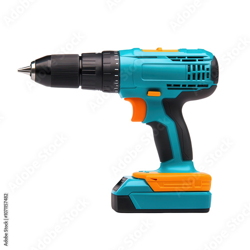 Power drill in vibrant colors, isolated on a white background, transparent background. photo