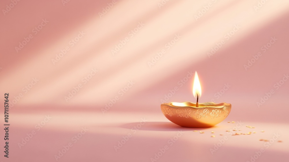 Simple Diwali card with a golden diya and 'Happy Diwali' in script, isolated on a subtle pink background Simple Diwali card with a golden diya and 'Happy Diwali' in script, isolated on a subtle pink background