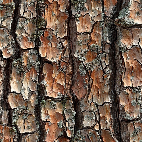 Pine Tree Conifer Tree Bark Hunting Camo Texture, Seamless Pattern