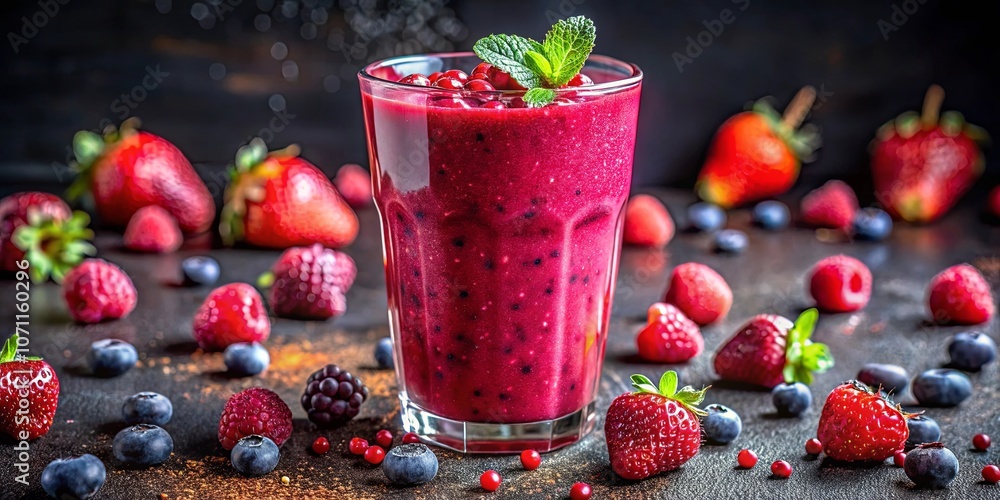 A refreshing berry smoothie, bursting with color and flavor, surrounded by a vibrant assortment of ripe berries, ready to quench your thirst. A refreshing berry smoothie, bursting with color and flavor, surrounded by a vibrant assortment of ripe berries, ready to quench your thirst.