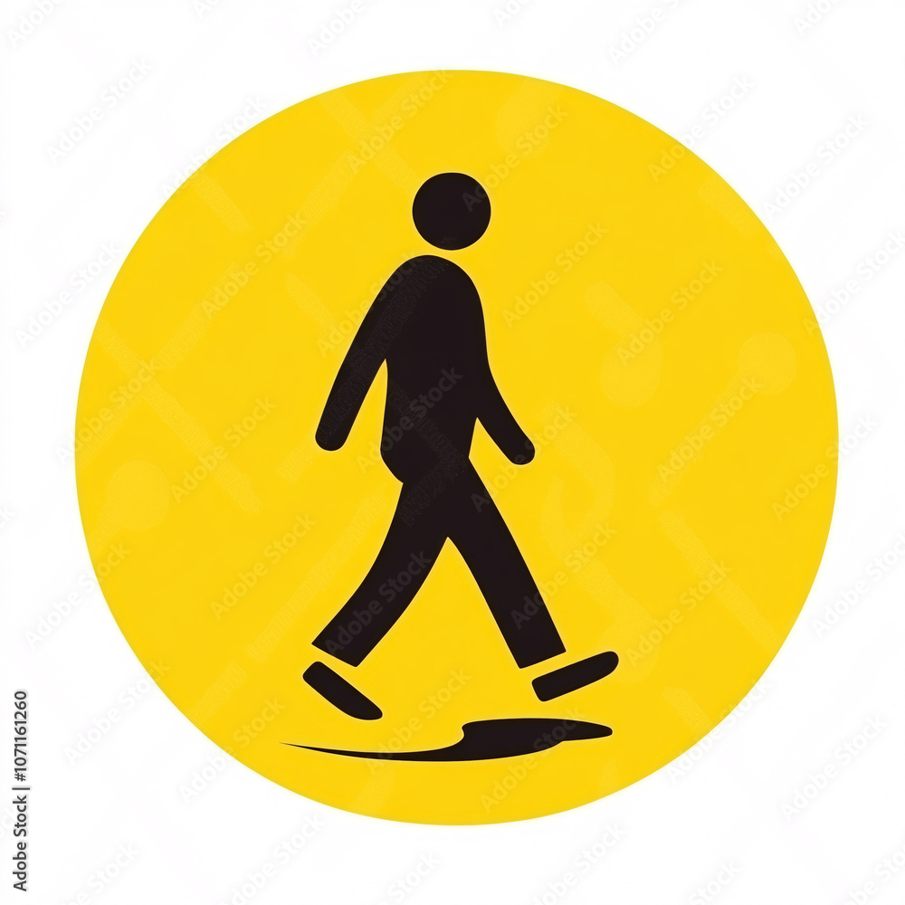 A minimalist design depicting a person walking on a yellow circular background, symbolizing movement and accessibility. A minimalist design depicting a person walking on a yellow circular background, symbolizing movement and accessibility.