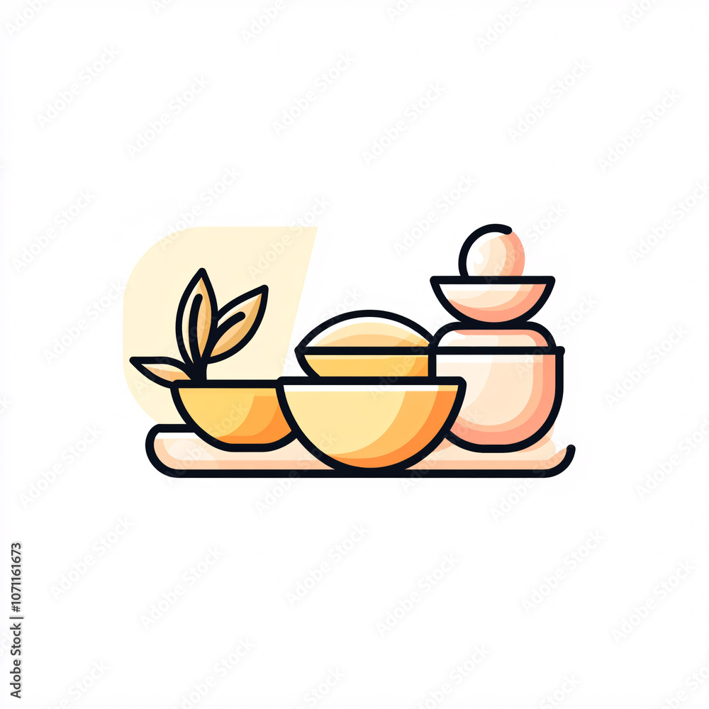 A stylized illustration featuring bowls, a small pot, and a leaf, suggesting a tranquil setting related to health or relaxation. A stylized illustration featuring bowls, a small pot, and a leaf, suggesting a tranquil setting related to health or relaxation.