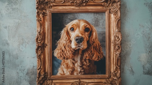 A decorative photo frame with a Cocker Spaniel motif, elegantly designed to highlight your favorite pictures of your furry companion. photo