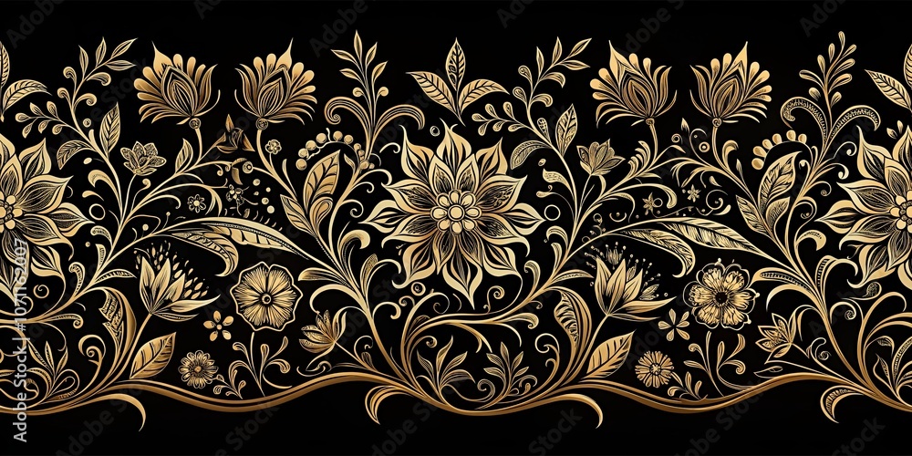 Gilded Floral Tapestry A Seamless Pattern of Intertwined Vines and Delicate Blooms Gilded Floral Tapestry A Seamless Pattern of Intertwined Vines and Delicate Blooms