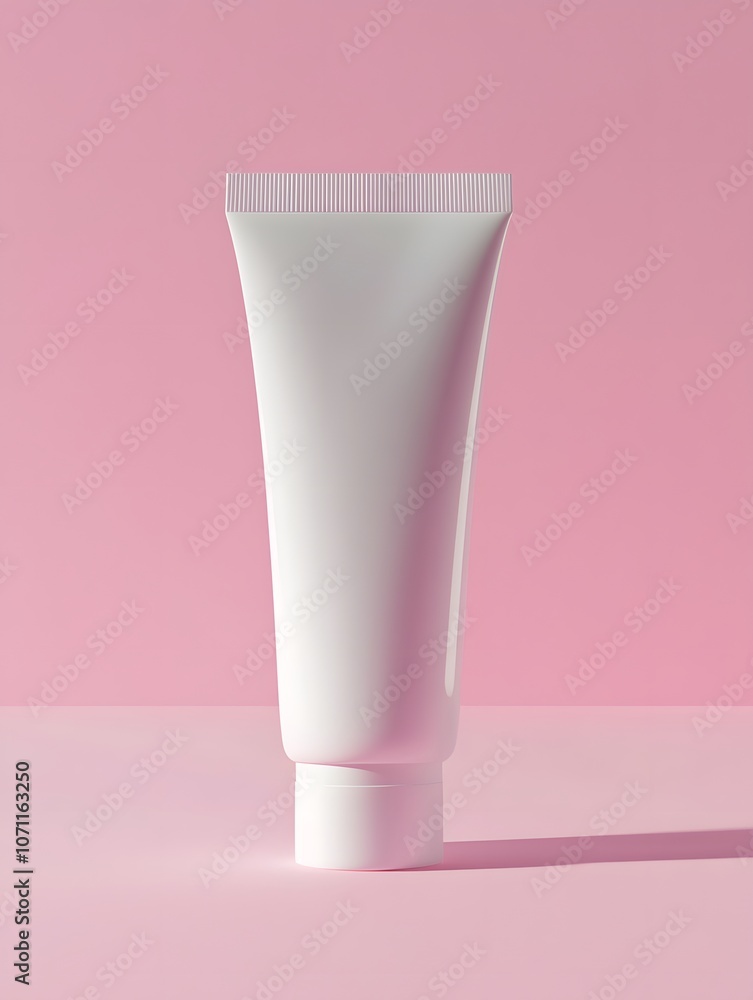 White Tube of Cream on Pink Background. Mockup cosmetic skincare, product presentation. White Tube of Cream on Pink Background. Mockup cosmetic skincare, product presentation.