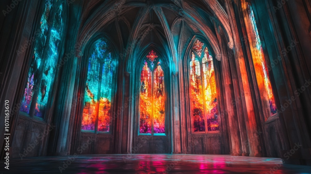 Ancient Cathedral with Bioluminescent Stained Glass Ancient Cathedral with Bioluminescent Stained Glass