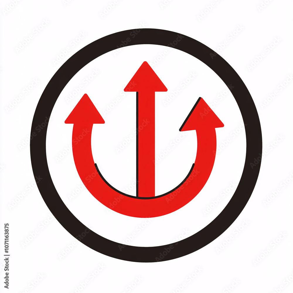A circular logo featuring a black outline with red arrows pointing upward, suggesting motion and direction. A circular logo featuring a black outline with red arrows pointing upward, suggesting motion and direction.