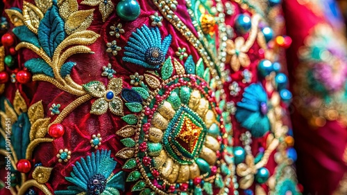 Wallpaper Mural A tapestry of vibrant hues, intricately woven with golden threads, showcasing a symphony of sparkling beads and embroidered floral motifs Torontodigital.ca