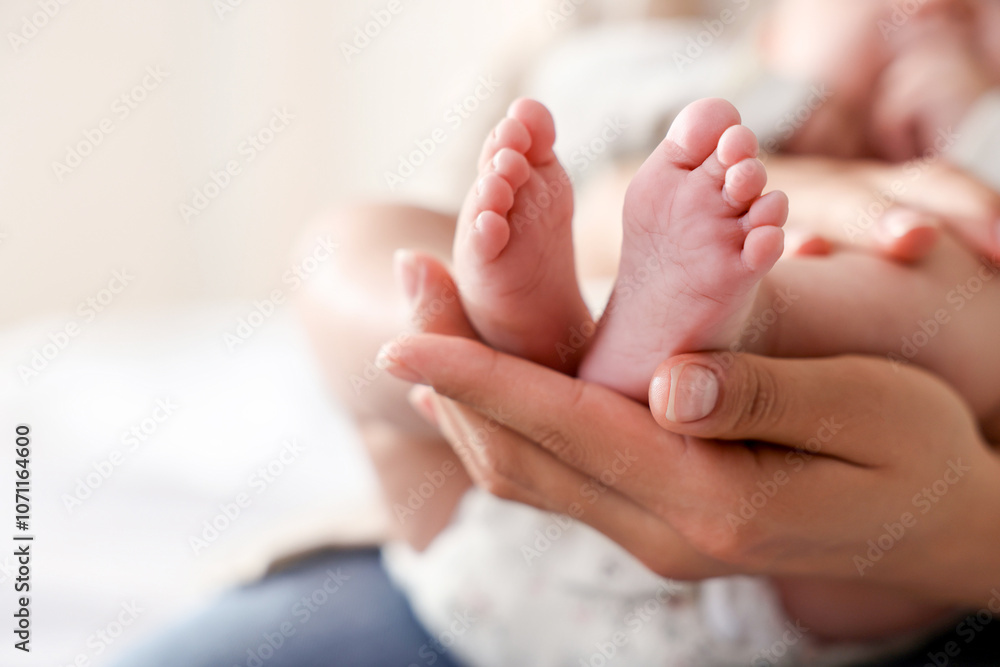 Mother with her cute little baby at home, closeup. Space for text Mother with her cute little baby at home, closeup. Space for text