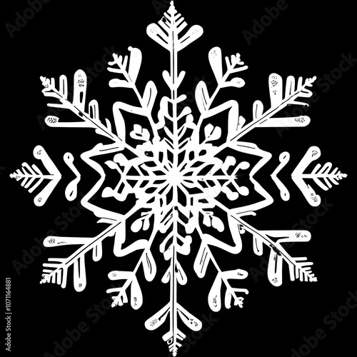 Intricate Geometric Snowflake Design on Black Background