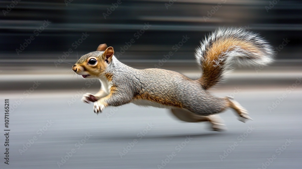 A playful and adorable squirrel running swiftly across a forest floor, captured in a moment of joyful movement. The squirrel's fluffy tail is trailing behind, and its small, alert eyes convey a sense A playful and adorable squirrel running swiftly across a forest floor, captured in a moment of joyful movement. The squirrel's fluffy tail is trailing behind, and its small, alert eyes convey a sense