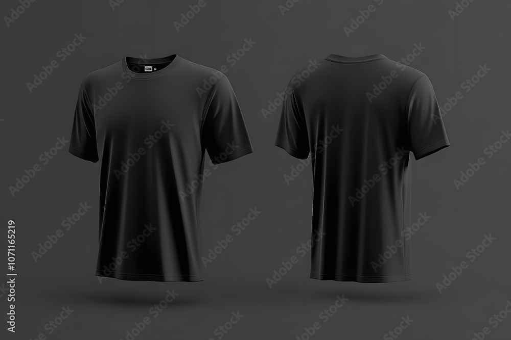 Black T-Shirt Mockup with Front and Back, flat lay, realistic.	