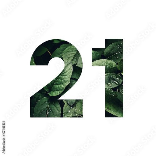 number design with foliage texture inside and white background
