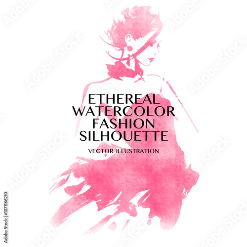 Pink watercolor fashion silhouette illustration.