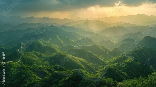 Great Wall of China Sunset Landscape