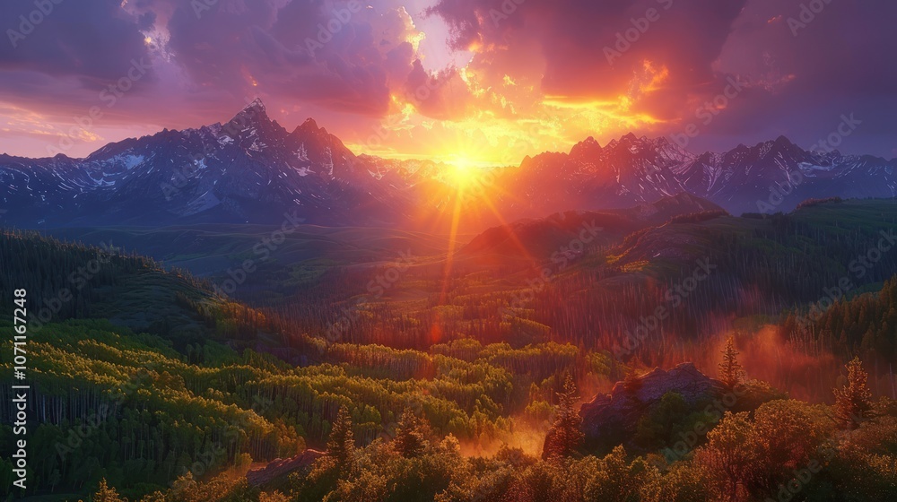 Majestic Sunset Over Mountain Range Majestic Sunset Over Mountain Range