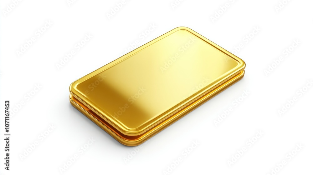 3D gold card icon, isolated with a glossy finish, displayed on a white background, angled top view. 3D gold card icon, isolated with a glossy finish, displayed on a white background, angled top view.