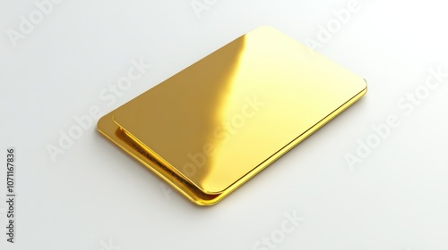 3D illustration of a gold card, metallic and reflective, isolated on a plain white background. photo