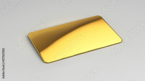 3D illustration of a gold card, metallic and reflective, isolated on a plain white background. photo