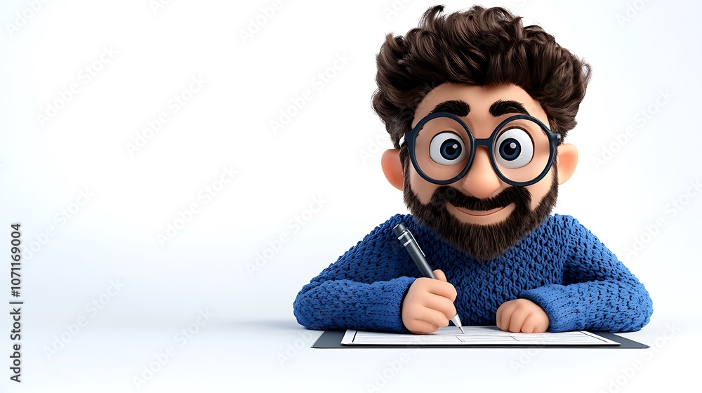 Playful Character Writing a Script in 3D Style Playful Character Writing a Script in 3D Style