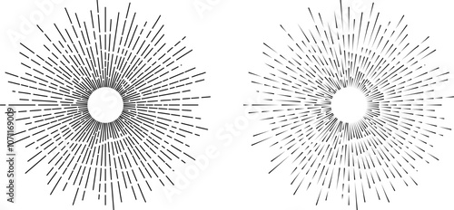 Randomized line ray burst and sunburst firework vector illustration.