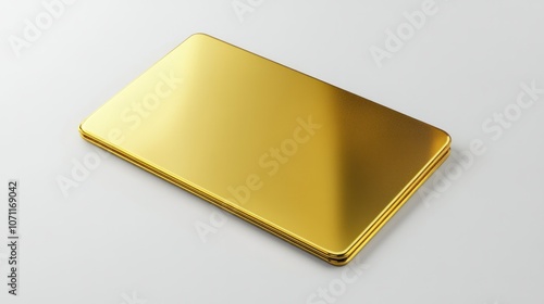 3D render of a polished gold card with a metallic finish, isolated on a plain white background.