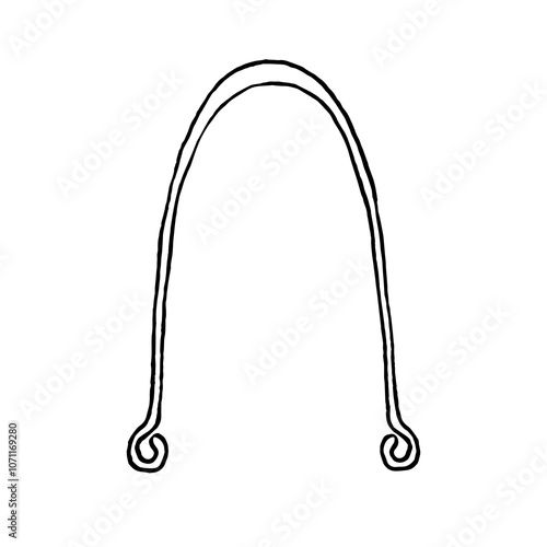Dental care oral hygiene individual tool. Hand drawn metallic tongue scraper doodle element. Zero waste hygiene concept