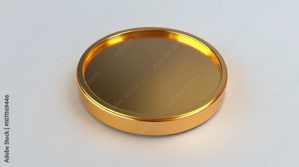 Chrome gold coin, rendered in 3D, top view on a plain white backdrop, with polished finish. Chrome gold coin, rendered in 3D, top view on a plain white backdrop, with polished finish.