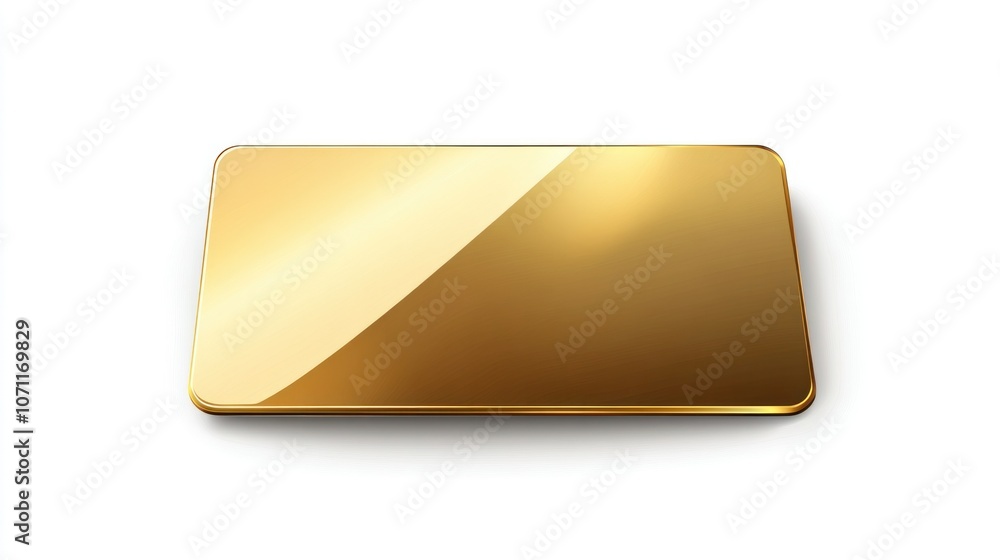 Detailed gold card icon with a shiny, reflective surface, isolated on a white background, top view. Detailed gold card icon with a shiny, reflective surface, isolated on a white background, top view.