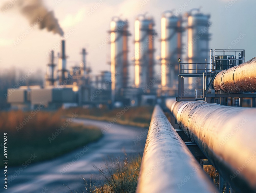 Industrial pipes leading to a factory. AI. Industrial pipes leading to a factory. AI.