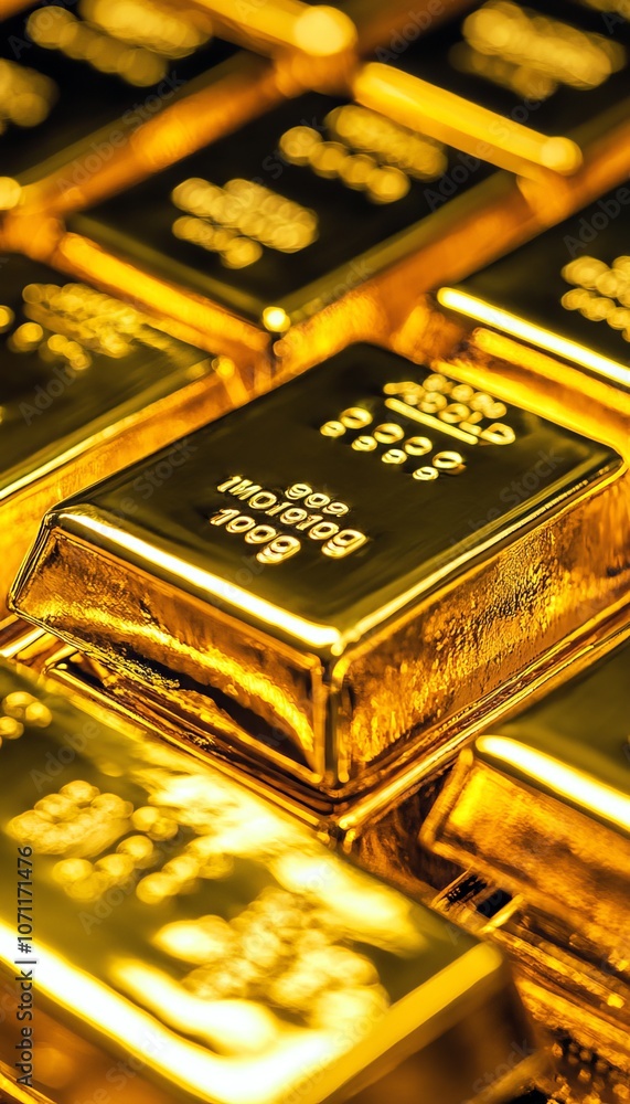 Close Up Of Stacked Shiny Pure Gold Bars, Representing Financial Security, Wealth, And Investment Close Up Of Stacked Shiny Pure Gold Bars, Representing Financial Security, Wealth, And Investment