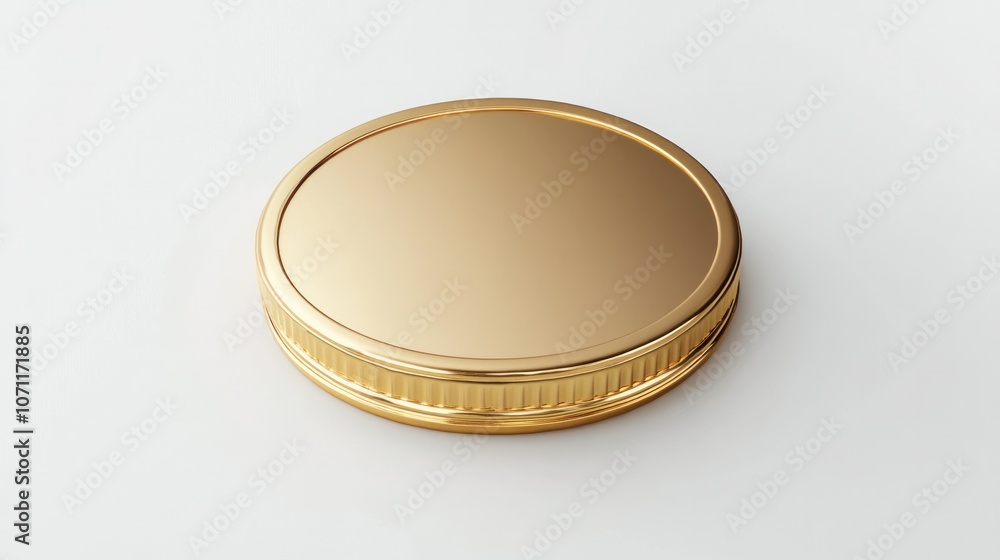 Gold metallic coin with polished finish, isolated on a plain white background, 3D render. Gold metallic coin with polished finish, isolated on a plain white background, 3D render.
