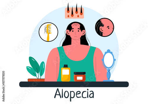 Alopecia Vector Illustration featuring Hair Loss due to Autoimmune Disease and Baldness in a Healthcare Theme with a Flat Style Cartoon Background